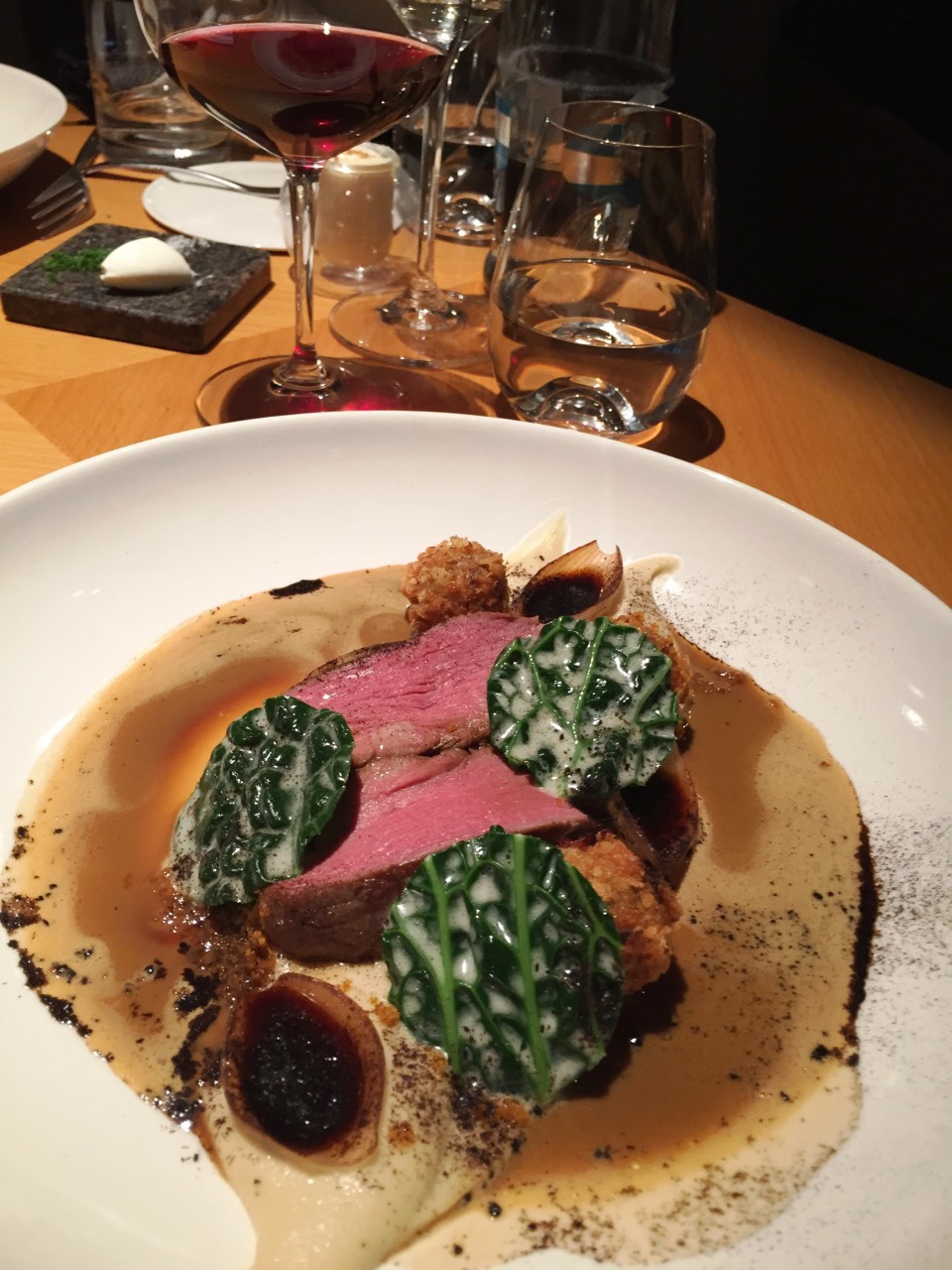 Field Restaurant in Prague : Main course of Veal, marrrow, shallots, kale