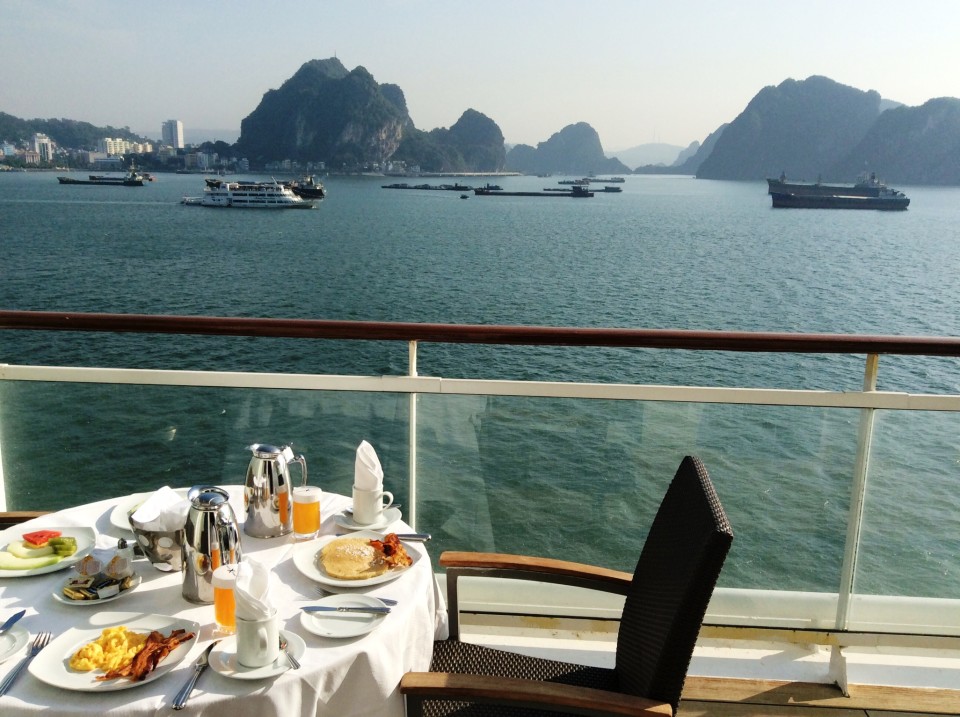 Breakfast aboard ship in Halong Bay Vietnam during our South East Asia Cruise !