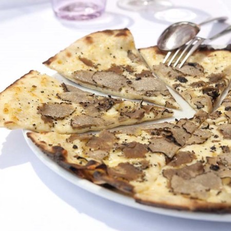 White Pizza with White Alba Truffles at African Queen restaurant