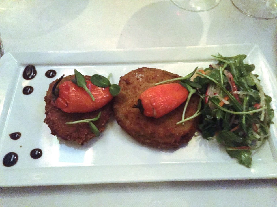 Local Fried Green Tomatoes & Goat Cheese* Stuffed Sweet Peppers with Herb Vinaigrette