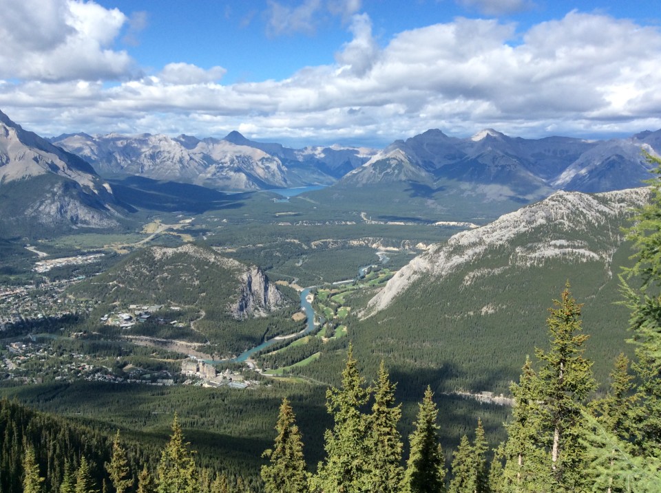 Rocky Mountaineer : view of Banff area from top of Sulphur Mountain