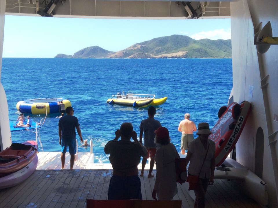Yacht Cruising the Caribbean in style with Windstar Cruises : Watersports Platform at stern of Wind Surf