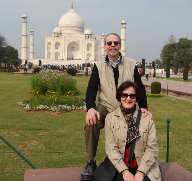 Travel Essentials for the frequent world traveler : Travel Vest, Hidden Cargo Pants and Waterproof Hiking Shoes at the Taj Mahal in Agra India