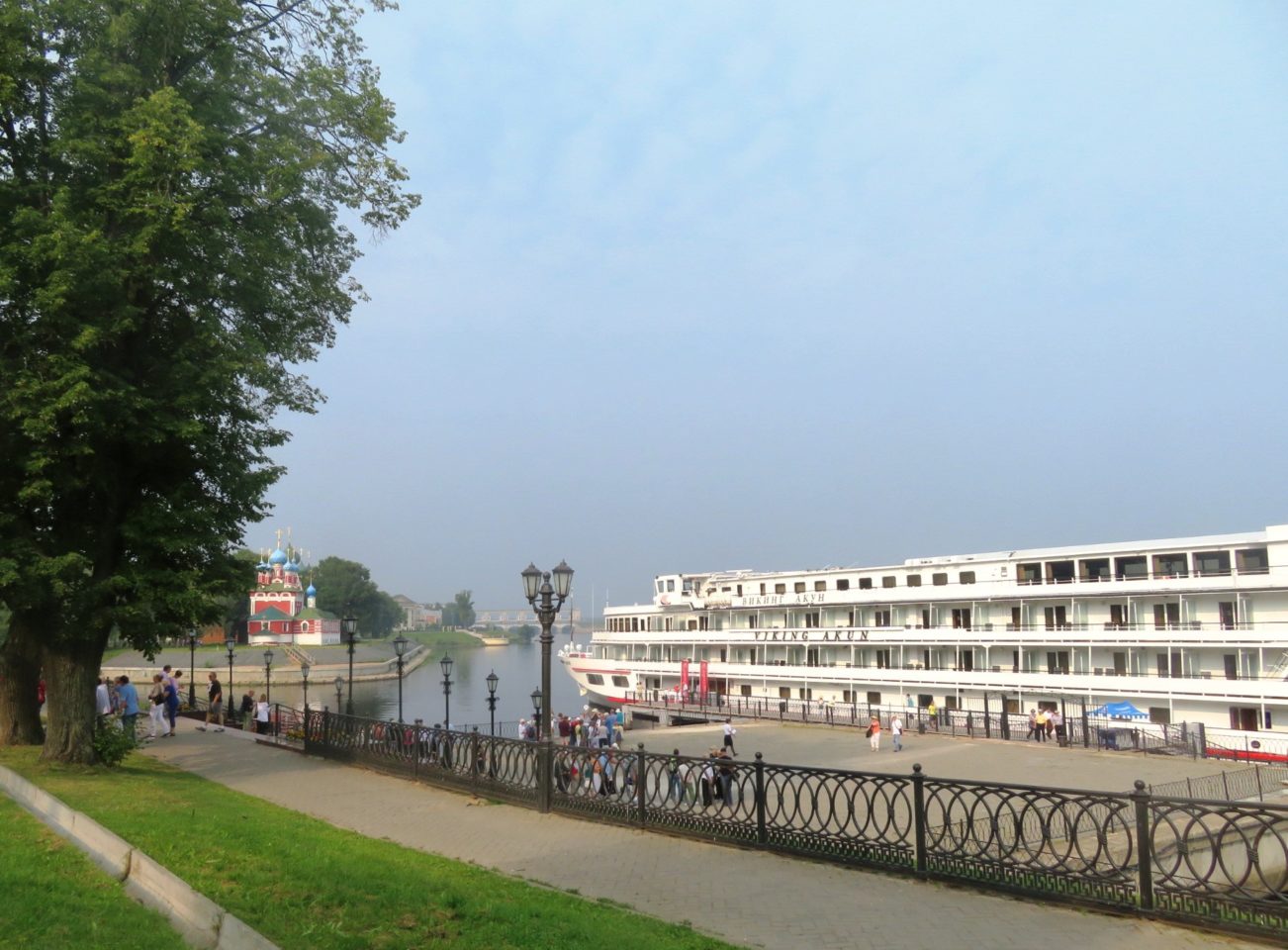 Viking Akun river cruise ship docked on the Volga River in Uglich, Russia