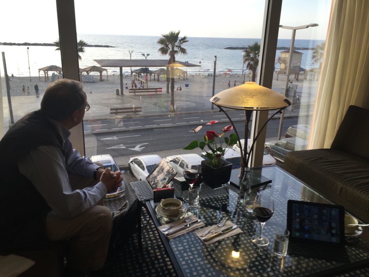 Vacationing in Israel ... Enjoying the sunset at the King David Lounge of the Dan Tel Aviv Hotel