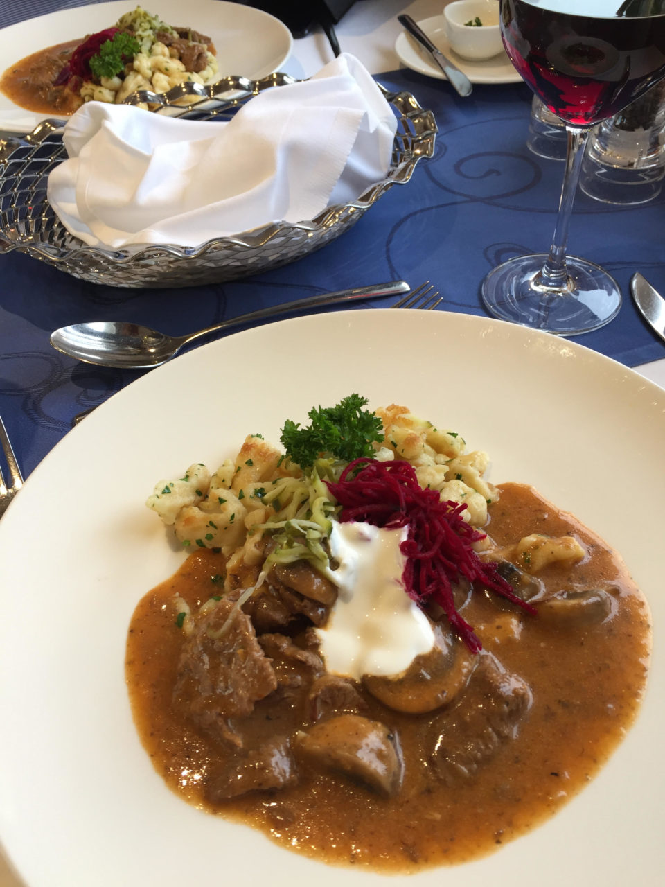 Beef Stroganoff, one of the many Russian specialties served onboard the Viking Akun river cruise ship in Russia
