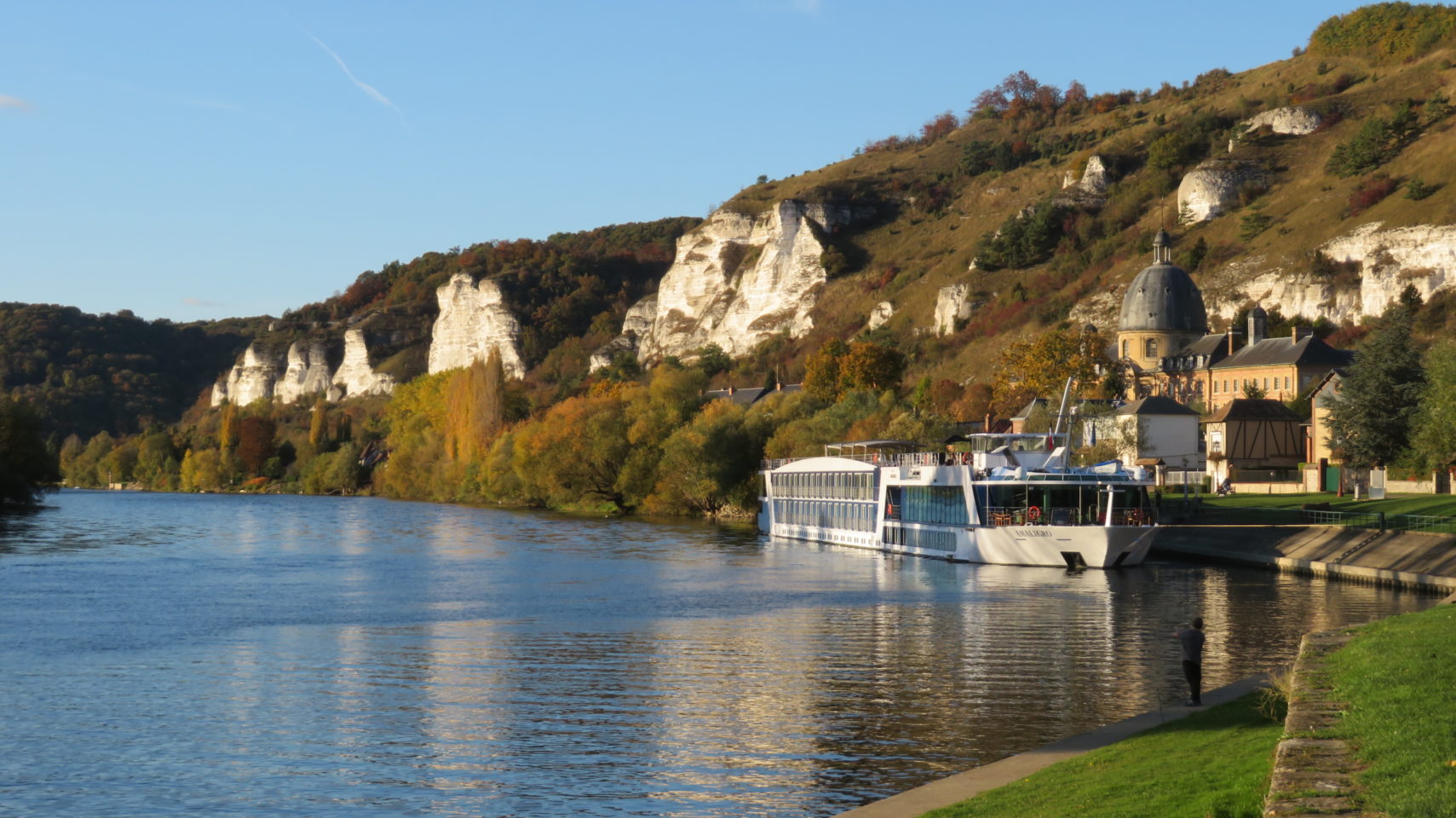 AMALegro docked along the beautiful Seine River in Normandie, France (Paris and Normandie AMAWaterways Cruise)