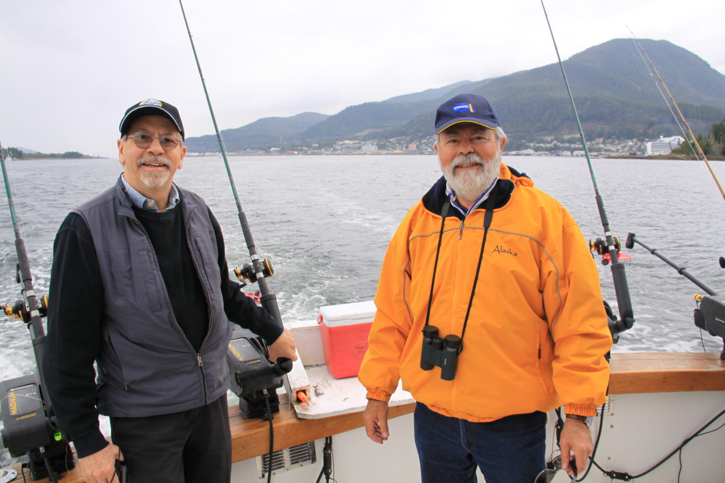Denis and Louis-Simon out salmon fishing near Ketchikan during our Alaska Cruise with Princess Cruises