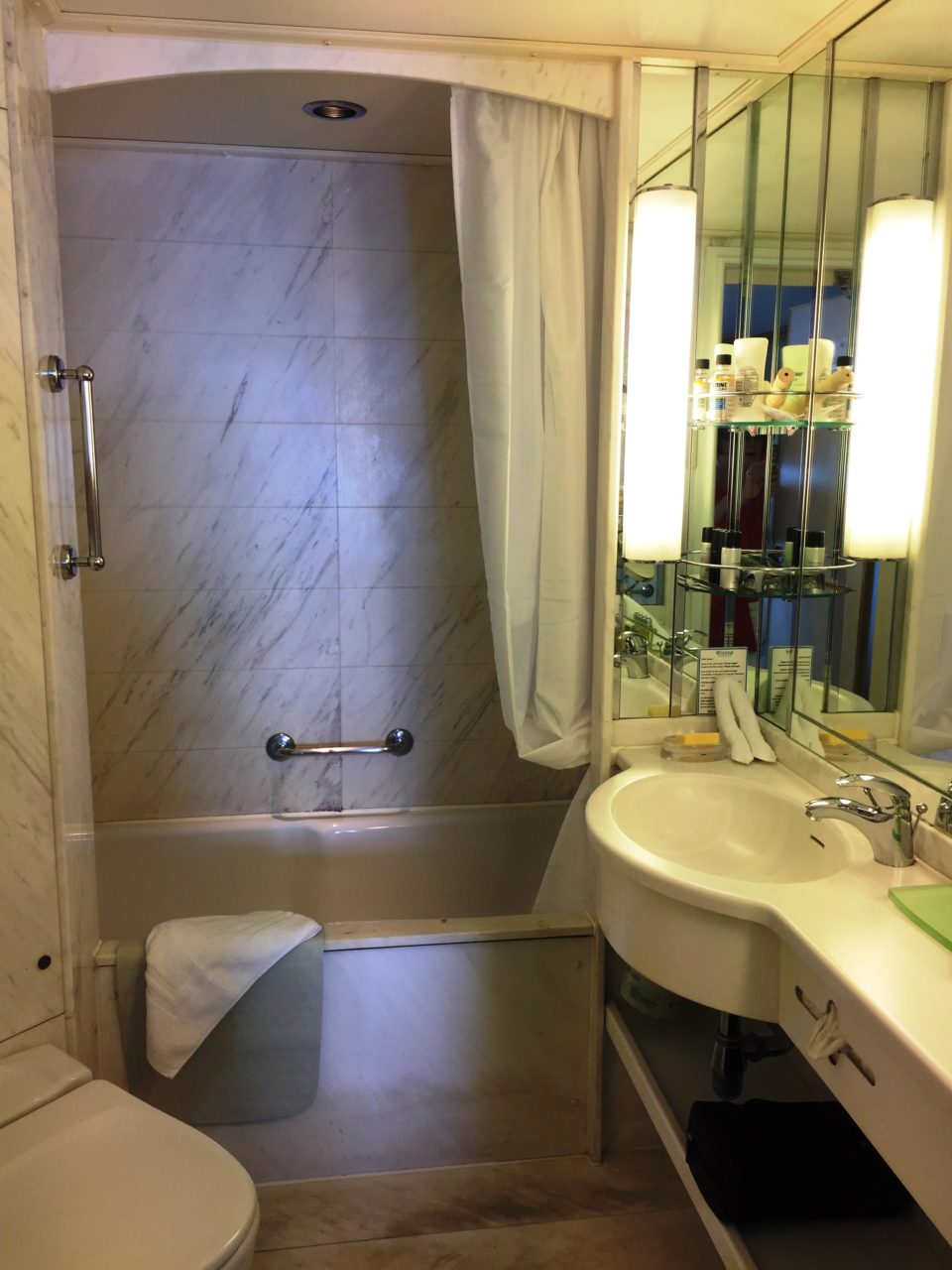 Windstar Cruises ~ the marble bathroom of our cabin with awesome natural light