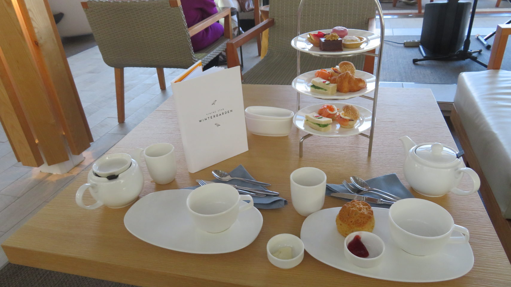 <em><strong>Viking Ocean Cruise Ships ~</strong> </em> Afternoon Tea in the Wintergarden on the Viking Star