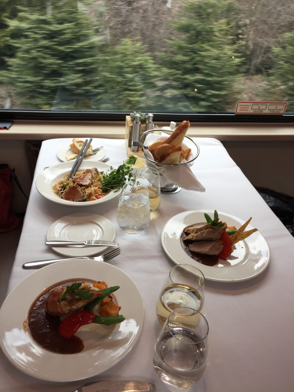 Lunch aboard the Rocky Mountaineer train is a culinary feast !