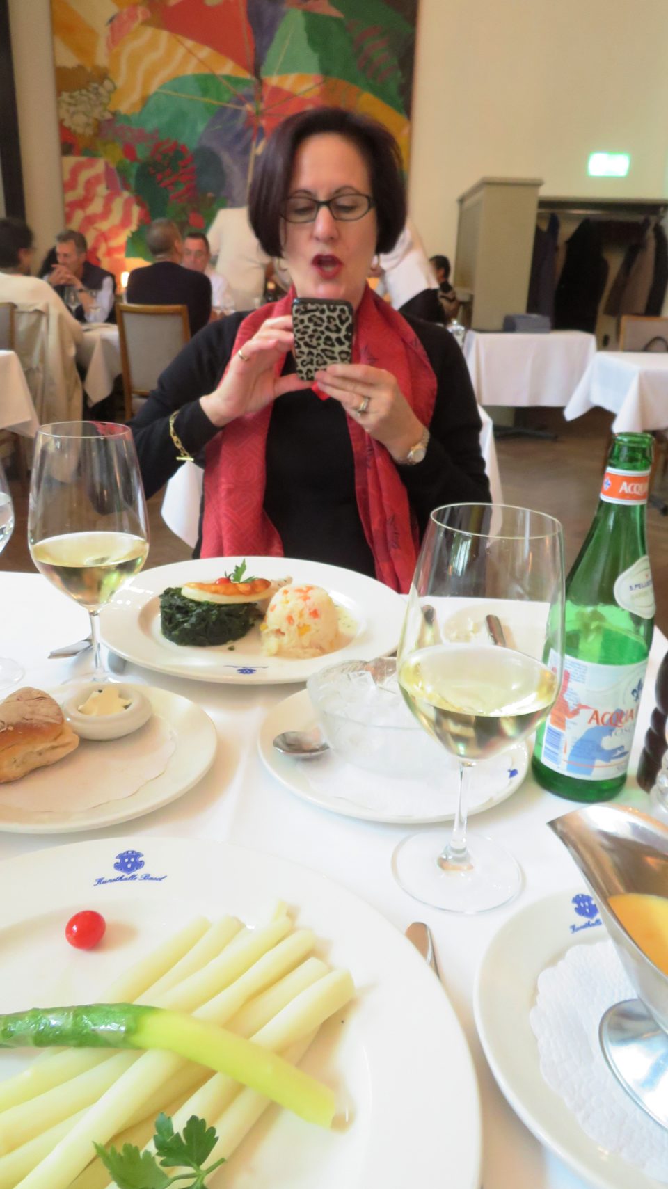 Lynn having a great time at the KunstHalle Restaurant in Basel, Switzerland