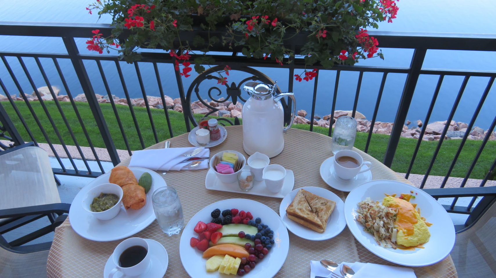 The Broadmoor Restaurants ~ Breakfast on our room balcony compliments of Room Service