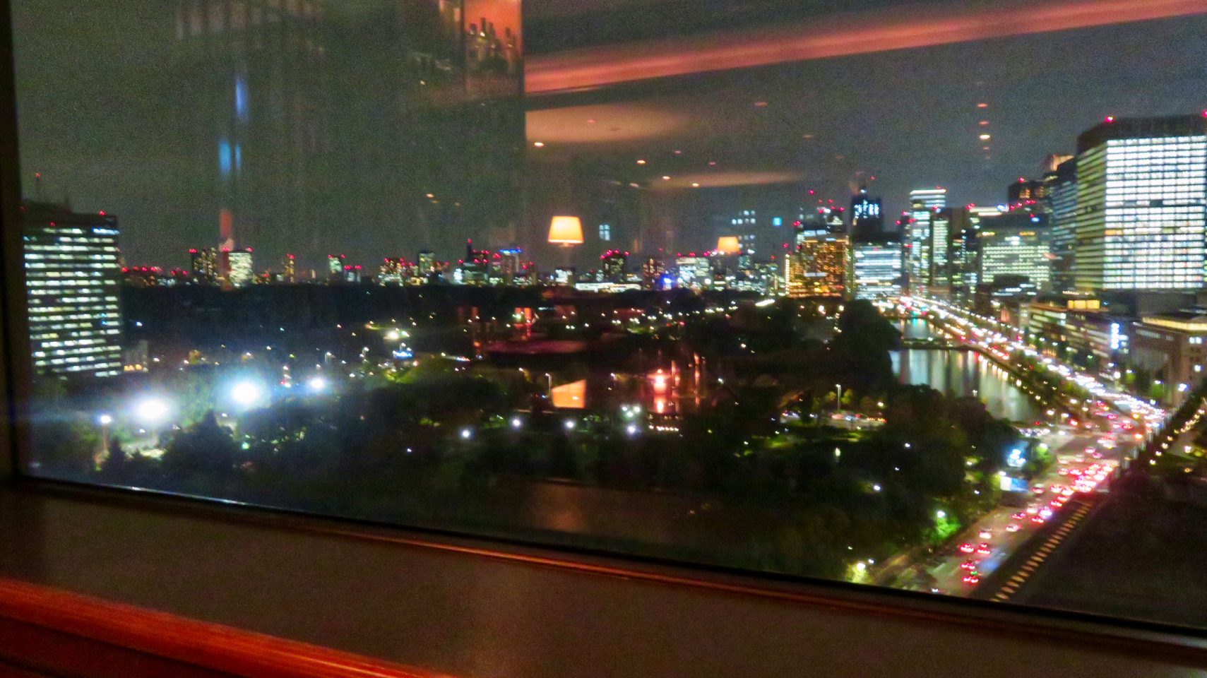 Japan Favorite Experiences ~ Evening view of the Imperial Palace grounds from the Imperial Lounge at the Imperial Hotel Tokyo